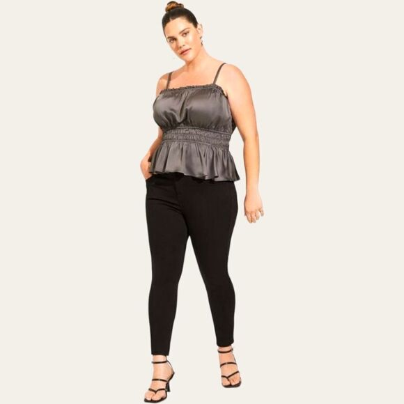 NEW Torrid Plus Size Peplum Satin Square Neck Crop Cami In Dark Silver. - Picture 5 of 15